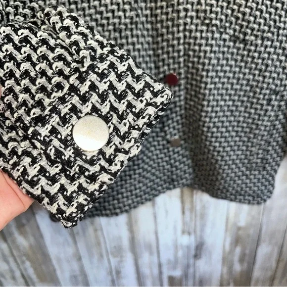 Zara Black White Tweed Shacket Overshirt Jacket Frayed Textured Women Large NWT - Picture 4 of 6